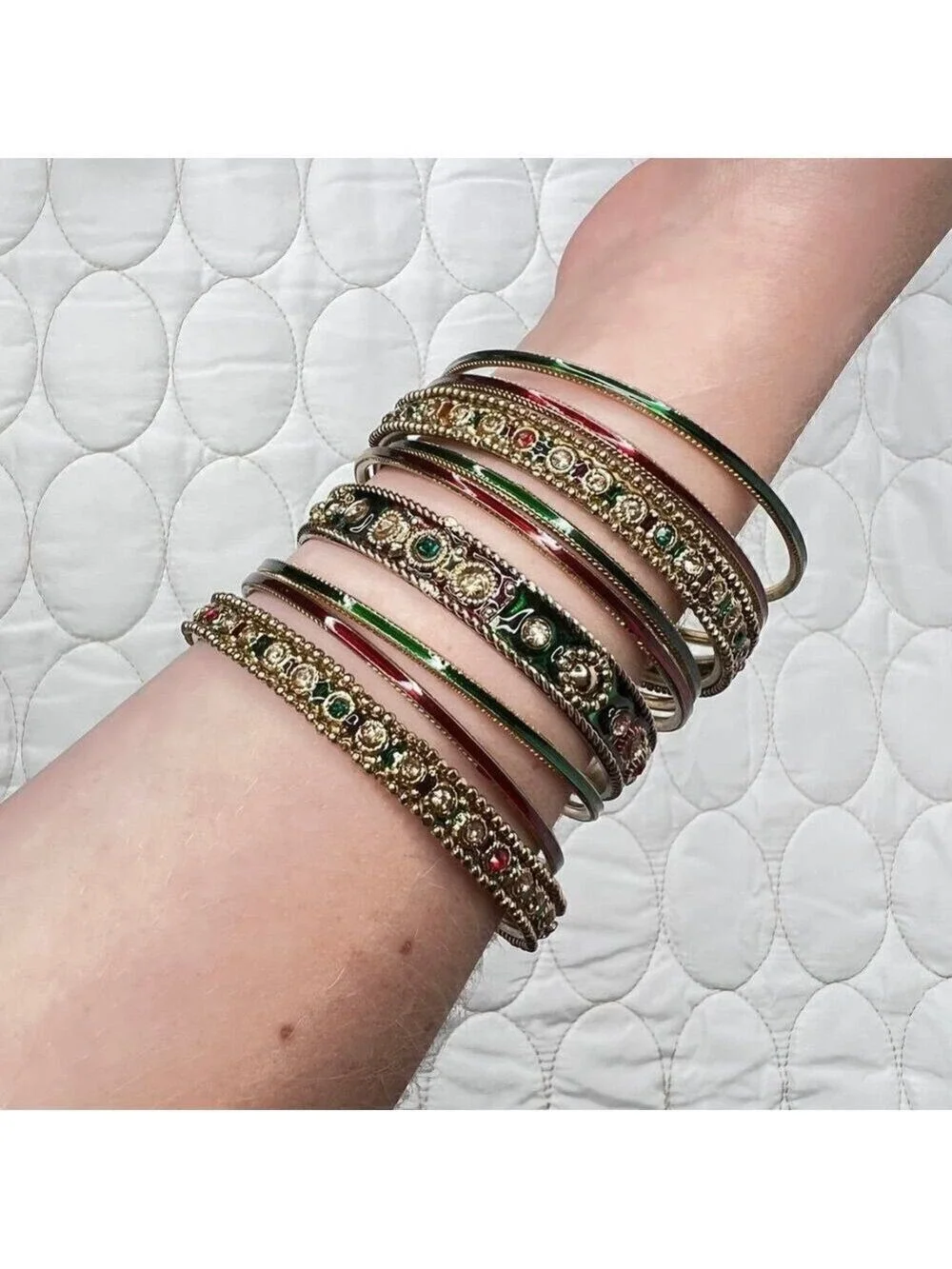 Indian 9 Bangle Bracelets Ethnic Bollywood Gold Red Green Party Holiday Jewelry